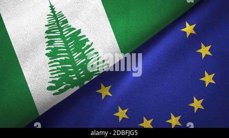 Île Norfolk et Union européenne deux drapeaux tissu textile, texture textile Banque D'Images