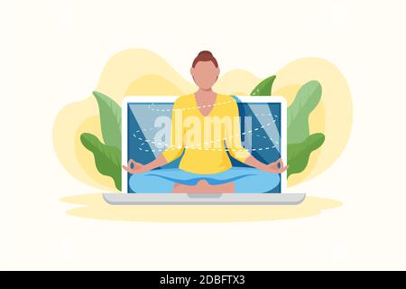 Illustration vectorielle du concept de cours de yoga en ligne Illustration de Vecteur
