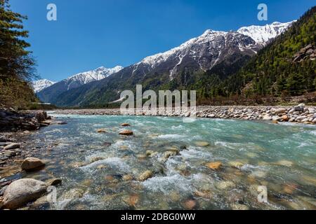 Rivière Baspa dans les montagnes de l'Himalaya. Vallée de Sangla, Himachal Pradesh, Inde Banque D'Images