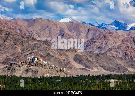 Monastère bouddhiste Thiksey gompa dans l'Himalaya. Vue depuis le palais de Shey. Ladakh, Inde Banque D'Images