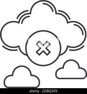 Icône de suppression de nuage, illustration isolée linéaire, vecteur de ligne mince, signe de conception Web, symbole de concept de contour avec contour modifiable sur fond blanc. Illustration de Vecteur