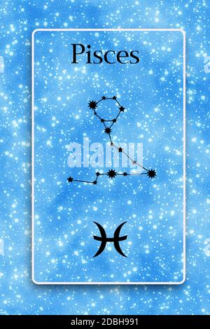 Carte avec constellation astrologique et symbole zodiaque de poissons Banque D'Images