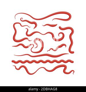 Jeu de différentes éclaboussures de ketchup rouge. Sauce tomate pour barbecue. Condiment alimentaire et épices pour la cuisine. Illustration réaliste 3d. Blobs frais et Dro Banque D'Images