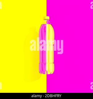 bouteille en plastique avec eau et fond bicolore, couleurs de type pose plate. rendu 3d, personne autour. Banque D'Images