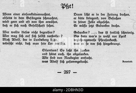Ce poème satirique a été publié dans le magazine Simplicissimus pendant l'emprisonnement d'Hitler. Banque D'Images