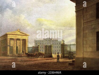 'Peinture de la gare Anhalter Bahnhof (''Anhalter'') à Berlin.' Banque D'Images