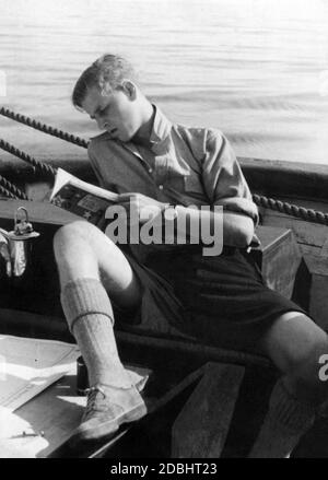 Le prince Philip est un écolier dans une école d'embarquement à bord du bateau scolaire de la pédalo allemande Dr. Hahn. Photo non datée, env. 1934. Banque D'Images