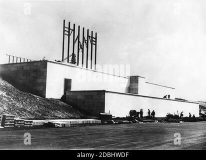 Vue des préparatifs du Congrès du Parti nazi au stand principal du champ de Zeppelin. Photo non datée. Banque D'Images