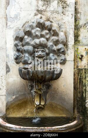 Fontaine d'eau potable en marbre dans les jardins de la Villa Borghèse, Rome, Italie. Banque D'Images