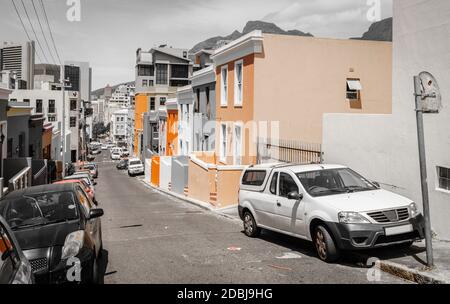 Scène de rue dans la ville historique de Bo-Kaap district de Cape Town, Afrique du Sud Banque D'Images