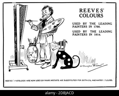1914 Reeves matériel de l’artiste publicité avec caricature de l’artiste à Easel du Studio un magazine illustré de fin et Art appliqué Banque D'Images