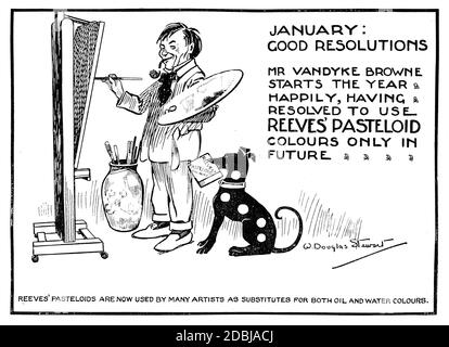 Nouvel an 1914 M. vandyke Brown Reeves matériel publicitaire de l’artiste Avec caricature de l'artiste à easyel du Studio an Magazine illustré de F Banque D'Images