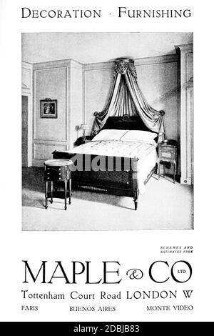 Maple & Co, mobilier décoratif, publicité de mobilier de chambre de 1914 The Studio an Illustrated Magazine of Fine and Applied Art Banque D'Images