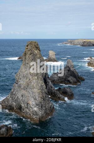Rochers aux aiguilles de Port Coton, sur l'île de Belle Ile, Bretagne, France Banque D'Images