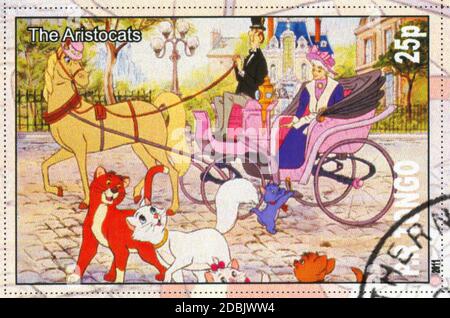 TONGO - VERS 2011: Timbre imprimé par Tongo, montre le personnage de dessin animé de Walt Disney, les Aristocats, vers 2011 Banque D'Images