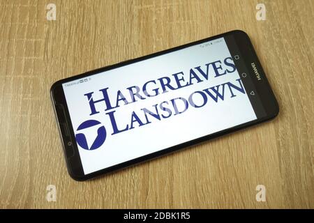 KONSKIE, POLOGNE - 21 juin 2019 : logo de la société Hargreaves Lansdown plc affiché sur le téléphone portable Banque D'Images