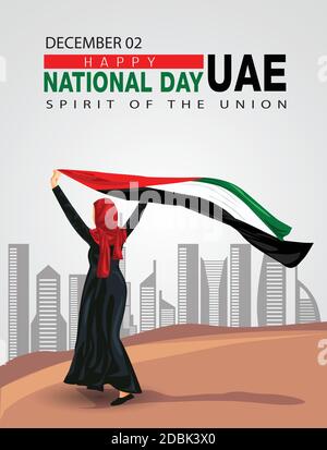 Les ÉAU agités brandit ses mains. 2 décembre Happy National Day Celebration concept. Peut être utilisé comme poster ou bannière design. Illustration vectorielle. Illustration de Vecteur