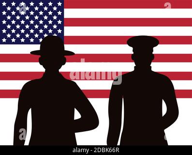 soldats silhouettes figures dans le drapeau usa dessin d'illustration de vecteur Illustration de Vecteur