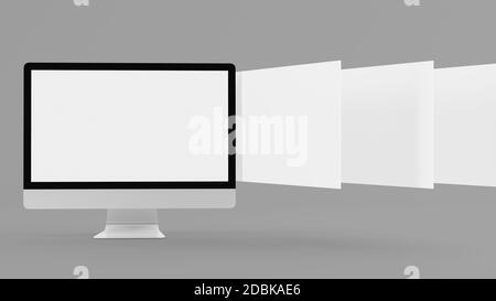 Maquette de rendu 3d flottant sur écrans d'ordinateur Banque D'Images