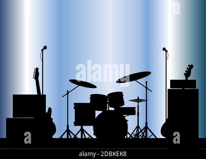 Silhouette d'un équipement de rock sur scène Banque D'Images