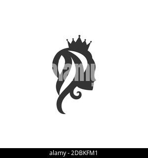 Belle princesse avec couronne. Coupe élégante pour femme avec une coiffure élégante. Face femelle dans le profil. Logo Magic Fairytale. Illustration de Vecteur