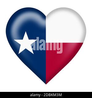 Un bouton en forme de coeur drapeau texan isolé sur blanc avec écrêtage chemin Banque D'Images