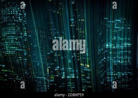 Arrière-plan abstrait de haute technologie. Paysage urbain des gratte-ciels de la ville de Moscou Banque D'Images