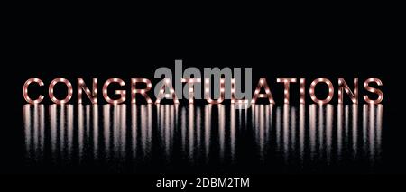 Le mot félicitations avec des réflexions sur un fond sombre, le rendu 3d Banque D'Images