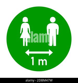 Gardez votre distance de 1 m ou 1 mètre rond social distance instruction Sticker icône avec des figures mâles et femelles. Image vectorielle. Illustration de Vecteur