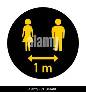 Gardez votre distance de 1 m ou 1 mètre rond social distance instruction Sticker icône avec des figures mâles et femelles. Image vectorielle. Illustration de Vecteur