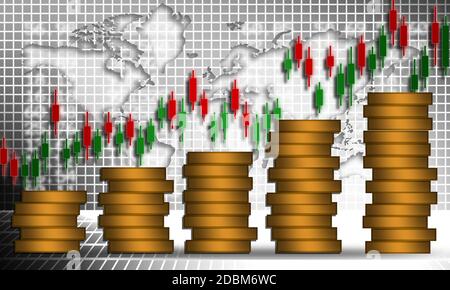 Graphique de bougie d'affaires graphique de la bourse en hausse. rendu 3d Banque D'Images