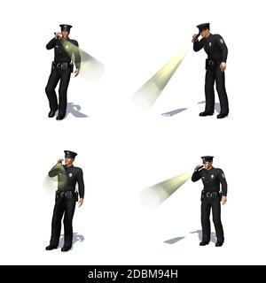 Ensemble de contrôles de police avec lampe de poche - vues différentes - isolé sur fond blanc Banque D'Images