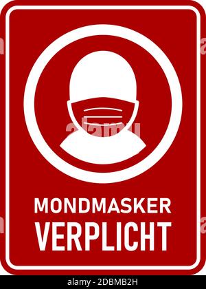 Mondmacker Verplicht ('porter un masque de visage est obligatoire' en néerlandais) signe d'instruction verticale rectangulaire avec un rapport d'aspect de 3:4. Image vectorielle. Illustration de Vecteur