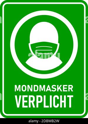 Mondmacker Verplicht ('porter un masque de visage est obligatoire' en néerlandais) signe d'instruction verticale rectangulaire avec un rapport d'aspect de 3:4. Image vectorielle. Illustration de Vecteur