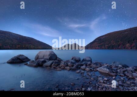 Jordan Pond de nuit, parc national Acadia, Maine, États-Unis Banque D'Images