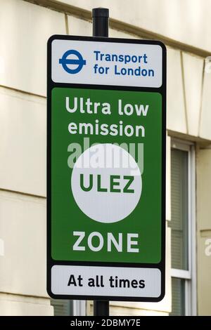 Zone d'émission ultra faible, panneau de limite ULEZ, Londres Angleterre Royaume-Uni Banque D'Images