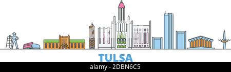 États-Unis, Tulsa Line Cityscape, vecteur plat. Monument de la ville de voyage, illustration d'oultine, icônes du monde de ligne Illustration de Vecteur