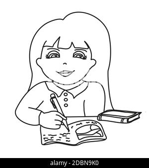 Illustration de girl doing homework Banque D'Images