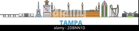 États-Unis, Tampa line Cityscape, vecteur plat. Monument de la ville de voyage, illustration d'oultine, icônes du monde de ligne Illustration de Vecteur