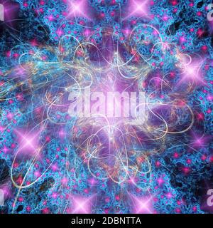 Résumé magie psychédélique rose étoiles fond fractal pour des projets d'art. rendu 3d Banque D'Images
