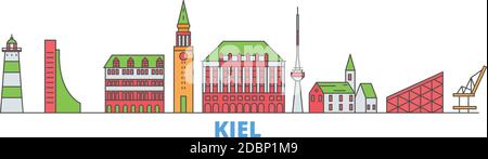 Allemagne, ligne Kiel paysage urbain, vecteur plat. Monument de la ville de voyage, illustration d'oultine, icônes du monde de ligne Illustration de Vecteur