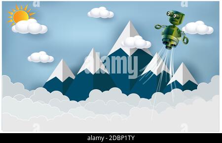 robot électronique volant en montagne dans l'air Banque D'Images