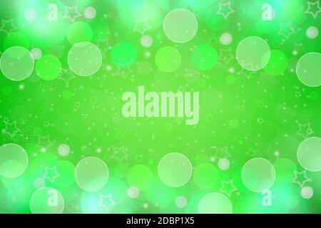 Modèle d'invitation pour les fêtes d'été. Résumé festif vert clair bokeh texture fond avec lumières circulaires lumineuses et couleurs douces et étoiles. Espace pour de Banque D'Images