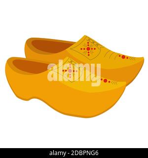 Klomp, chaussures traditionnelles hollandaises en bois. Sabots des pays-Bas avec motif peint. Illustration vectorielle de style dessin animé. Illustration de Vecteur