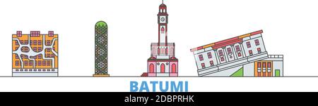 Géorgie, ligne Batumi paysage urbain, vecteur plat. Monument de la ville de voyage, illustration d'oultine, icônes du monde de ligne Illustration de Vecteur