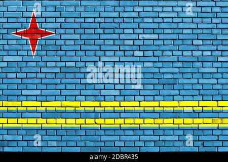 Drapeau d'Aruba peint sur mur de brique Banque D'Images