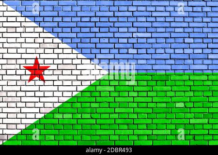 De Djibouti drapeau peint sur mur de brique Banque D'Images