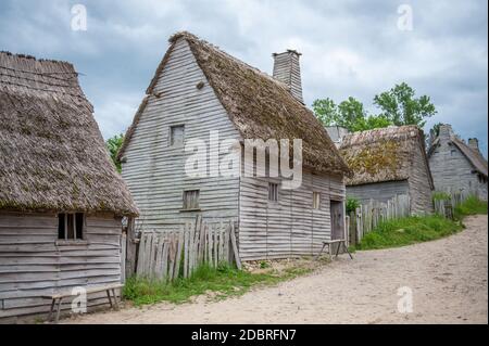 Plantation Plimoth à Plymouth, Massachusetts. Ce musée en plein air reproduit la colonie originale où la première action de grâce a pu avoir lieu en 1621. Banque D'Images