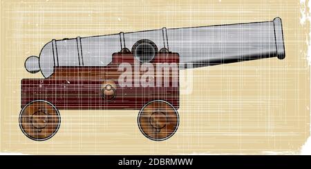 Une représentation fidèle d'un vieux bateau des lignes cannon gun Banque D'Images