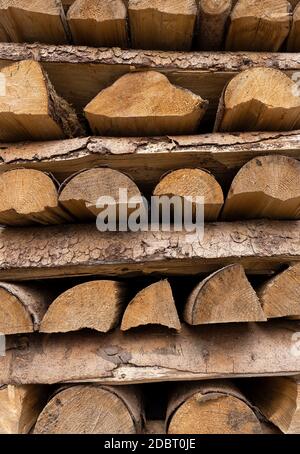 Gros plan de bois de chauffage soigneusement empilés Banque D'Images